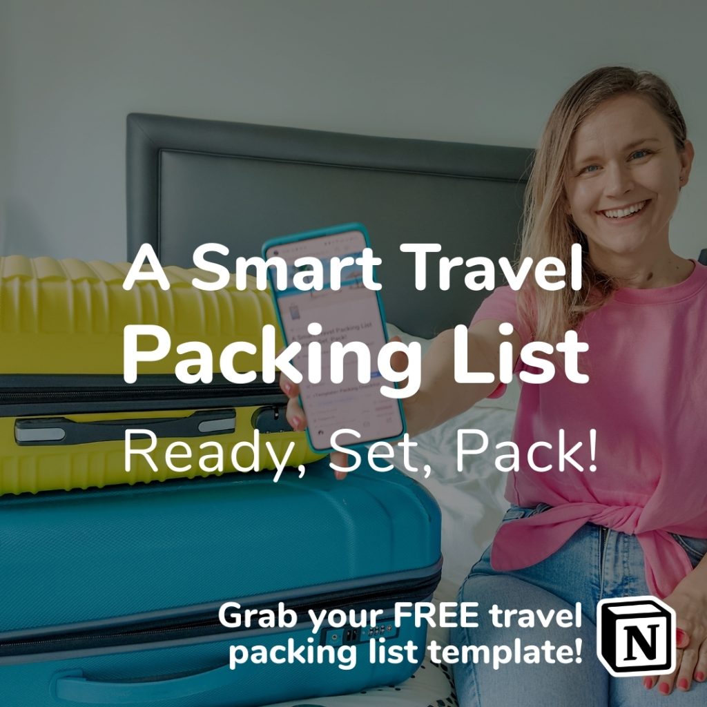 A Smart Travel Packing List - Ready, Set, Pack! Notion Template. This easy-to-use and fully customisable Notion template helps you stay organised for every trip, from quick city breaks to long adventures. Simply edit the list to match your destination and travel style. It’s everything you need to travel smarter and stress-free.